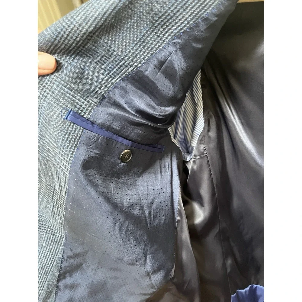 Scotch & Soda Men's Blue Tweed Plaid Two Button Blazer Luxury